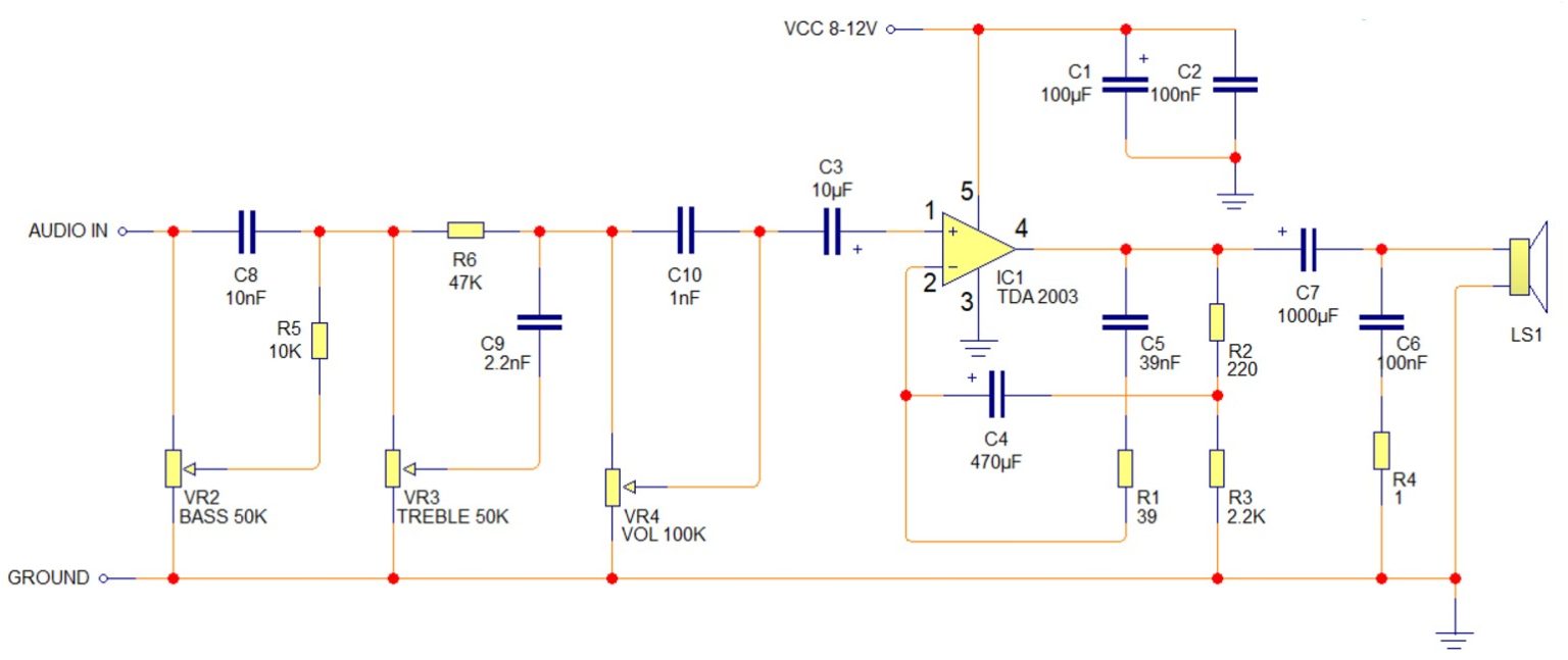 √ Skema Rangkaian Amplifier 10 Watt TDA 2003 Dengan Tone Control
